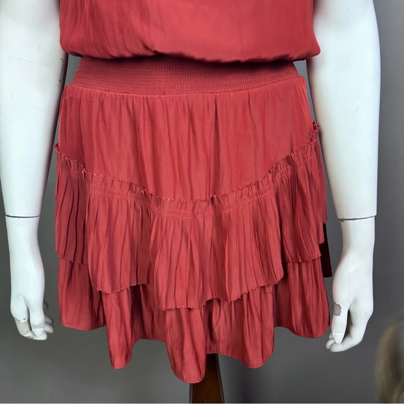 Ramy Brook dress XXS rust peplum Bernice smocked clay rust mini tennis blouson - Picture 6 of 11